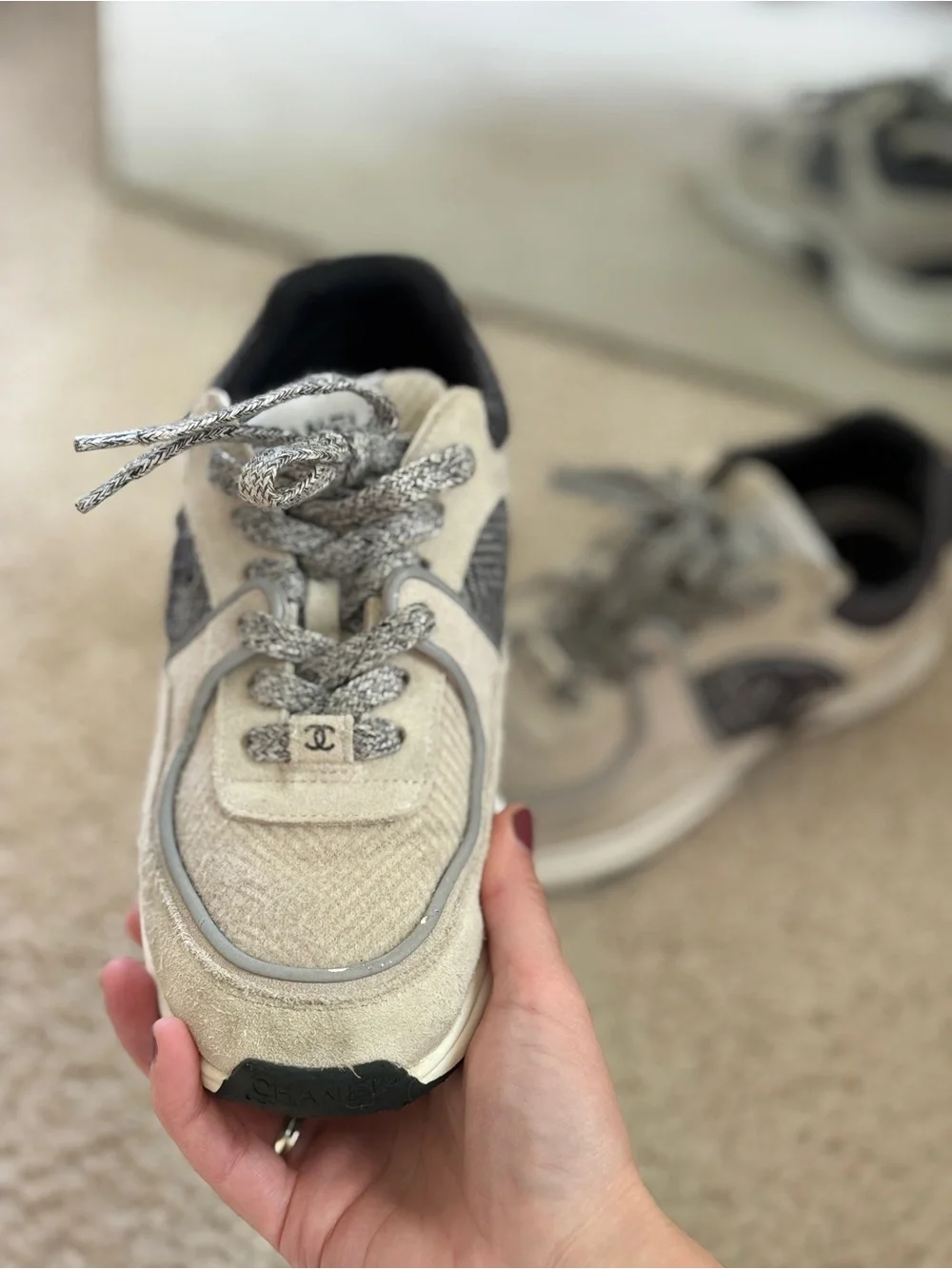 CHANEL Sneaker Gray Tweed Low Top 38